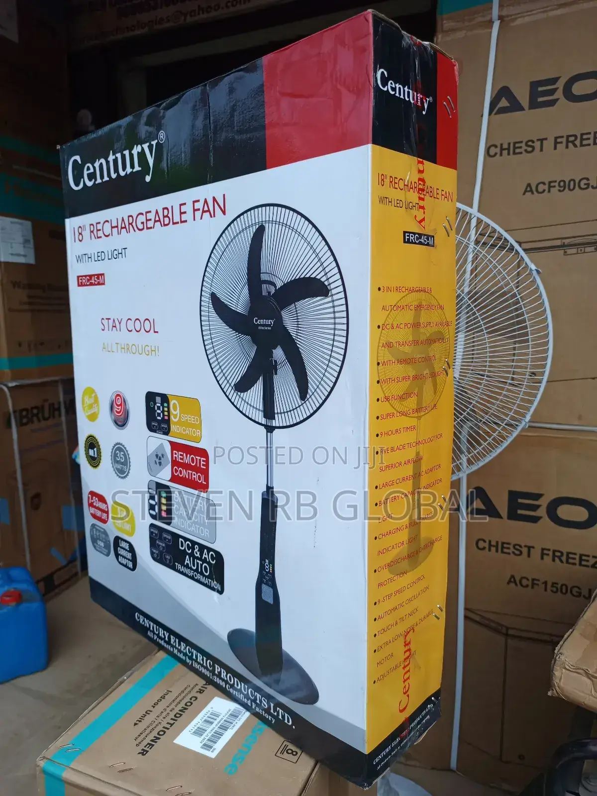 Century 18" Rechargeable Fan (Model: FRC 45-M) – 5 Blade Technology