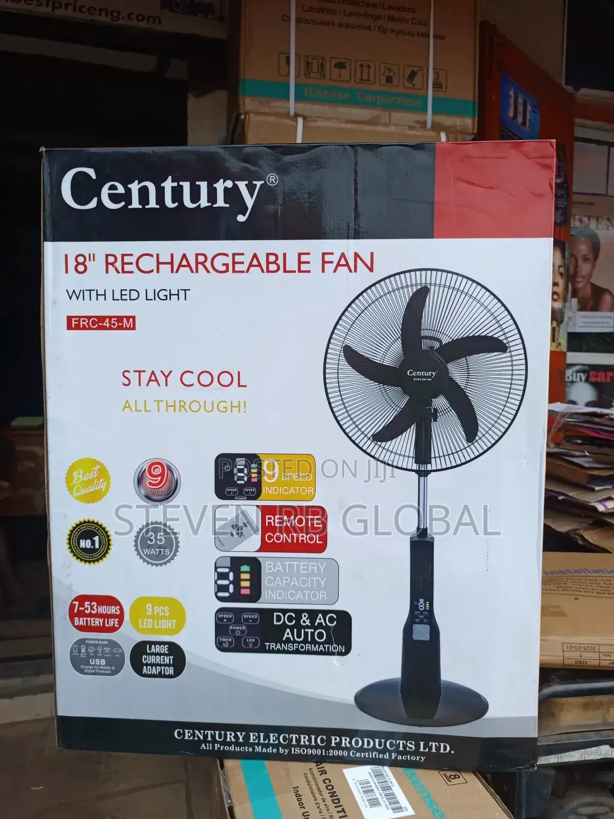 Century 18" Rechargeable Fan (Model: FRC 45-M) – 5 Blade Technology