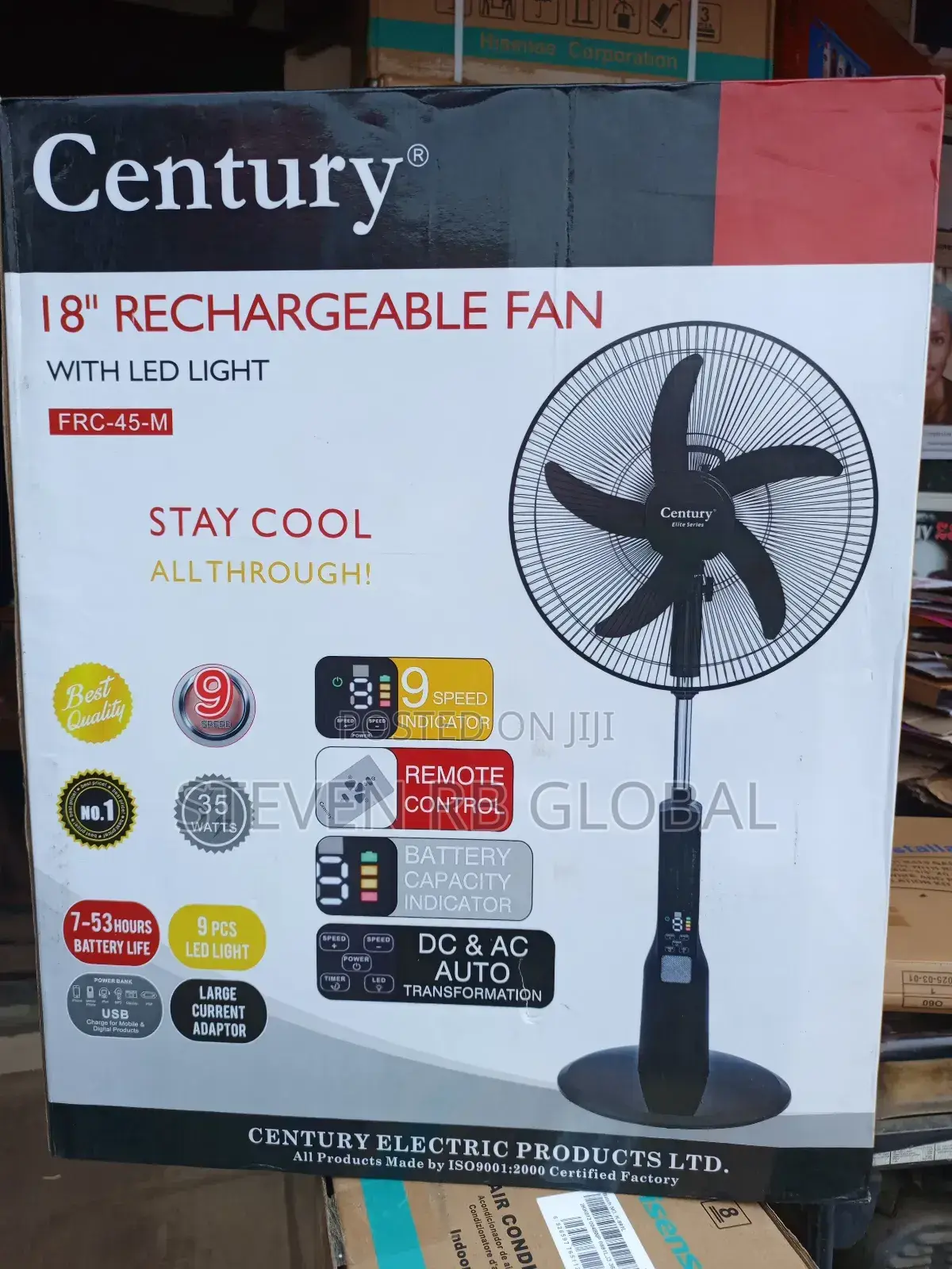 Century 18" Rechargeable Fan (Model: FRC 45-M) – 5 Blade Technology