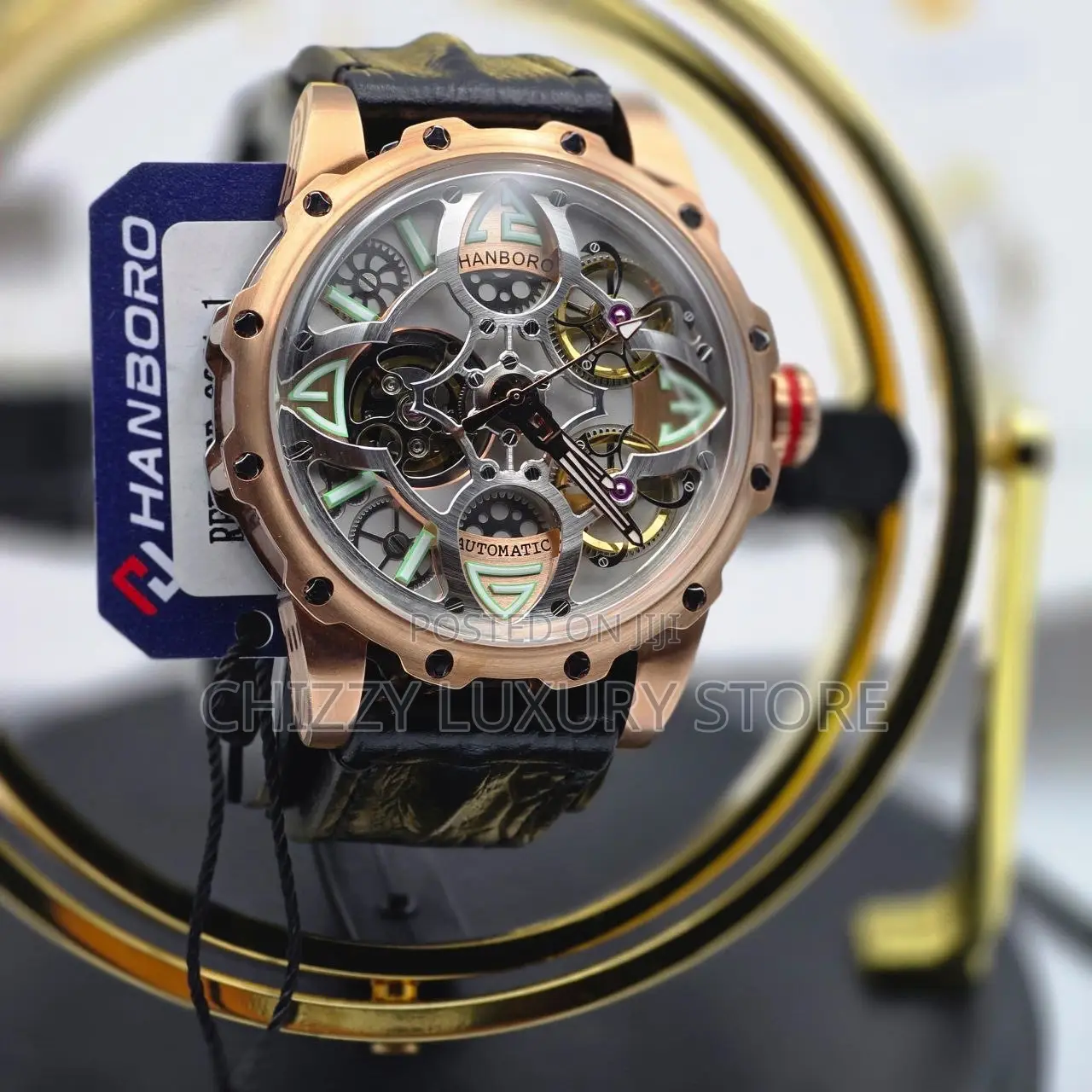 Hanboro Quality Luxury Men Chronograph Genuine Leather Wristwatch
