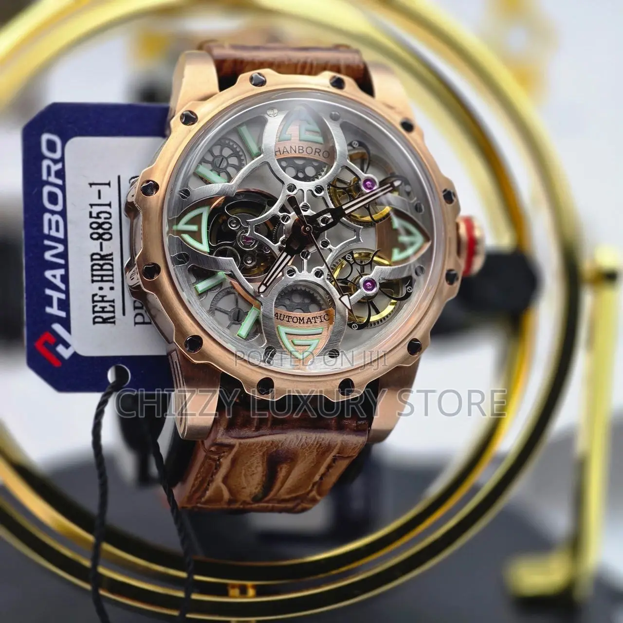 Hanboro Quality Luxury Men Chronograph Genuine Leather Wristwatch