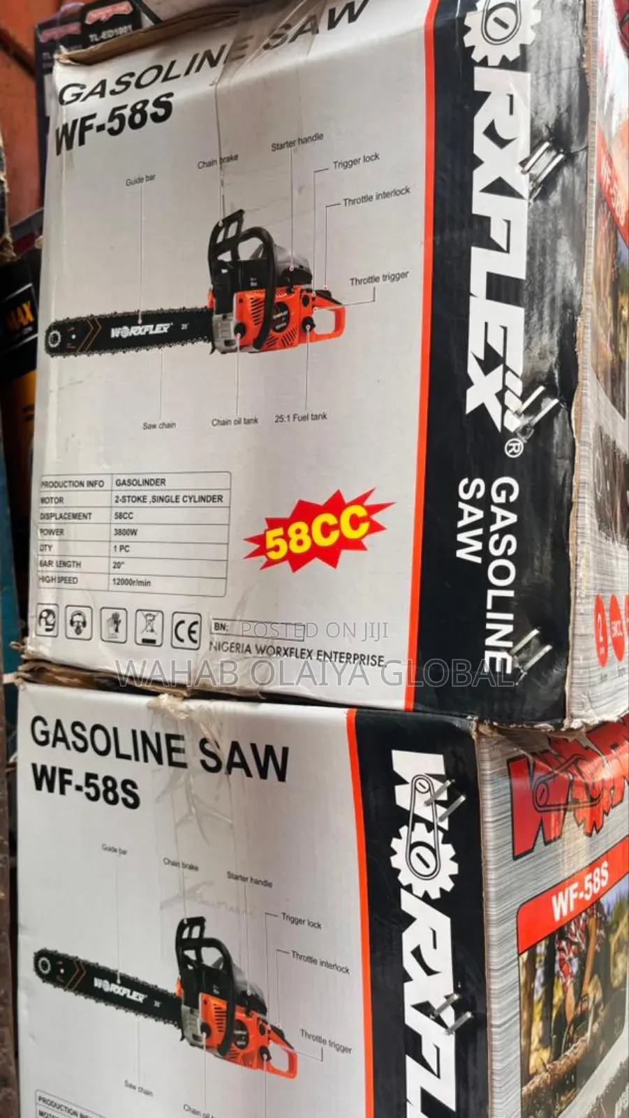 Worxflex Gasoline Chainsaw 58cc – Heavy-Duty Cutting Power