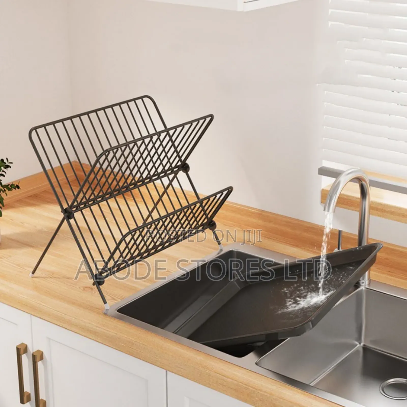 Portable Collapsible Metal Dish Drainer With Tray Black