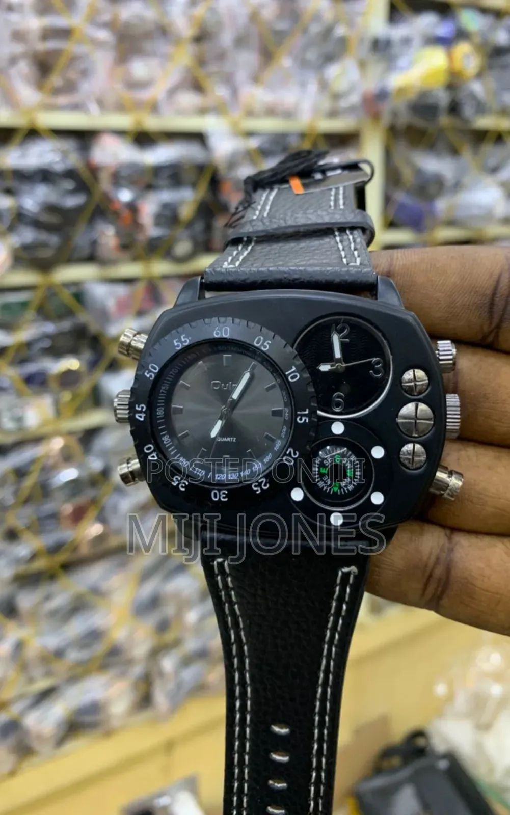 Oulm Triple Time Leather Watch