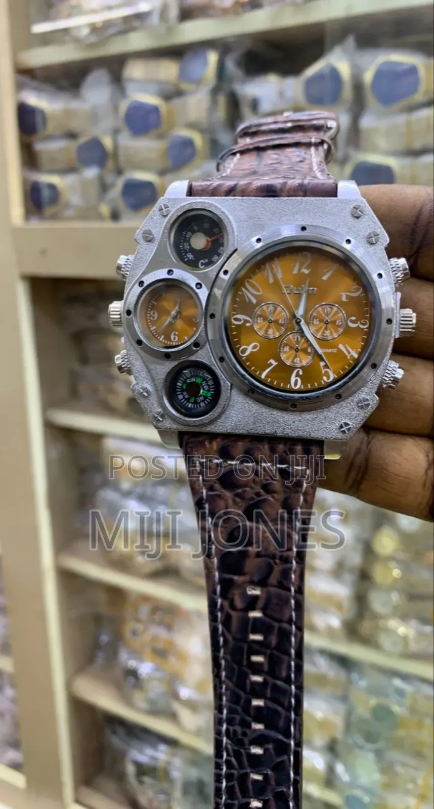 Oulm Triple Time Leather Watch
