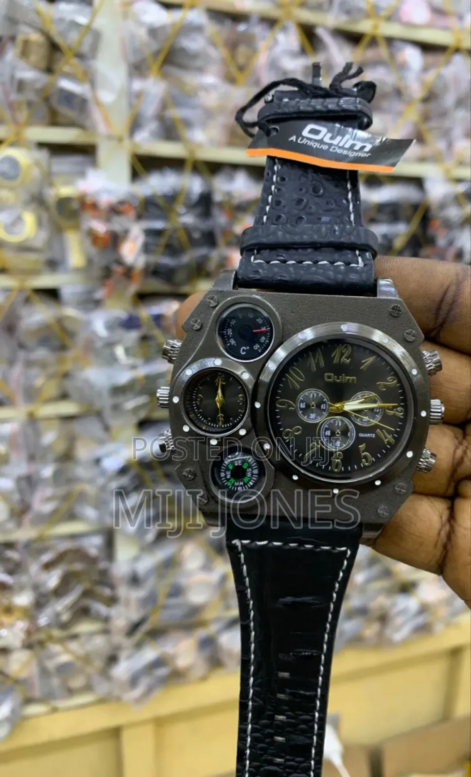 Oulm Triple Time Leather Watch
