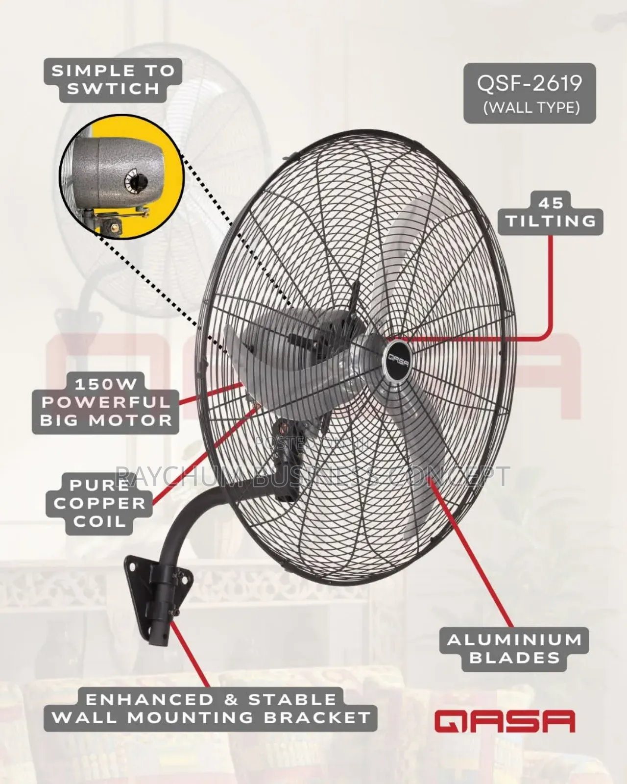 Qasa Industrial Fan Wall 26inches