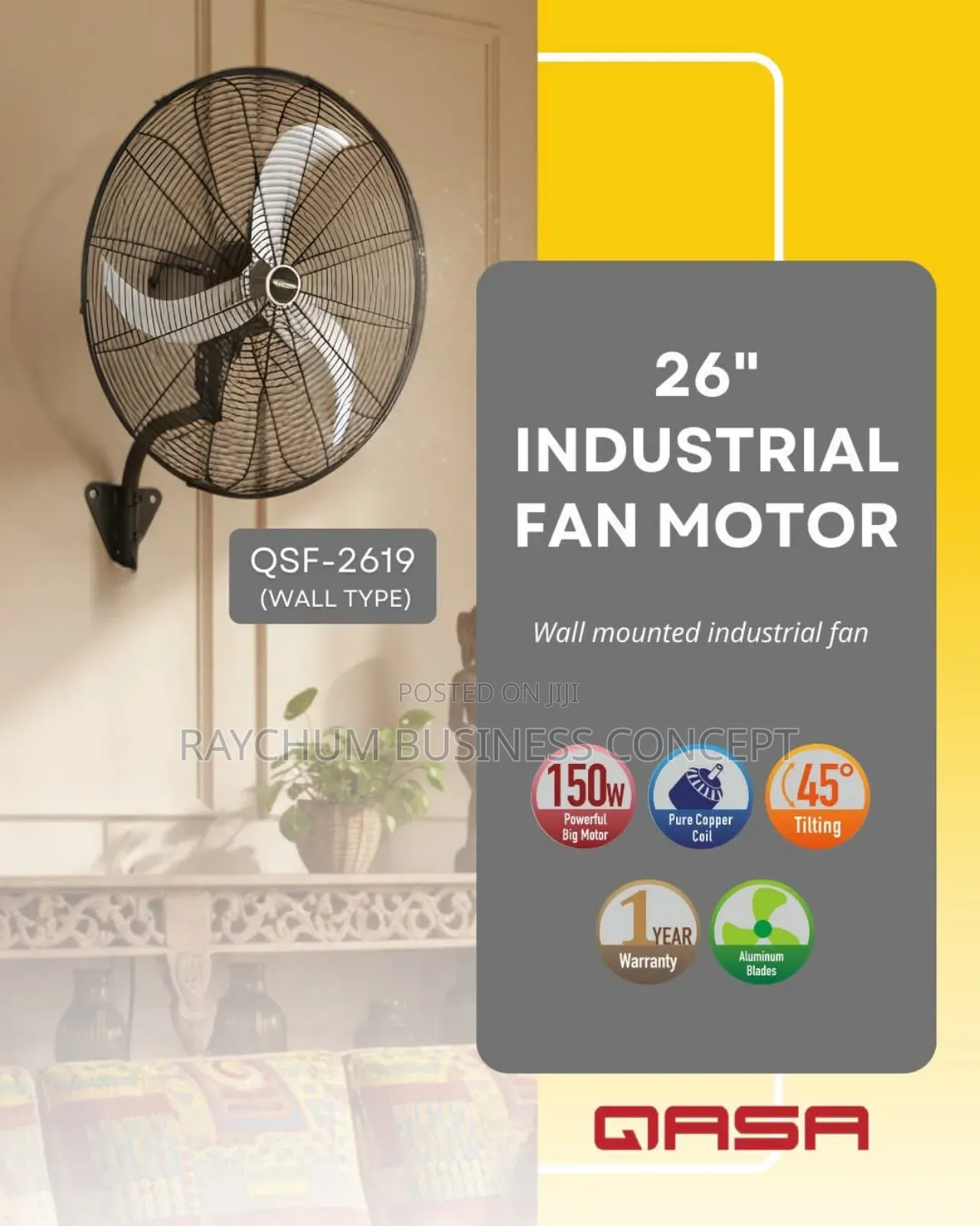 Qasa Industrial Fan Wall 26inches