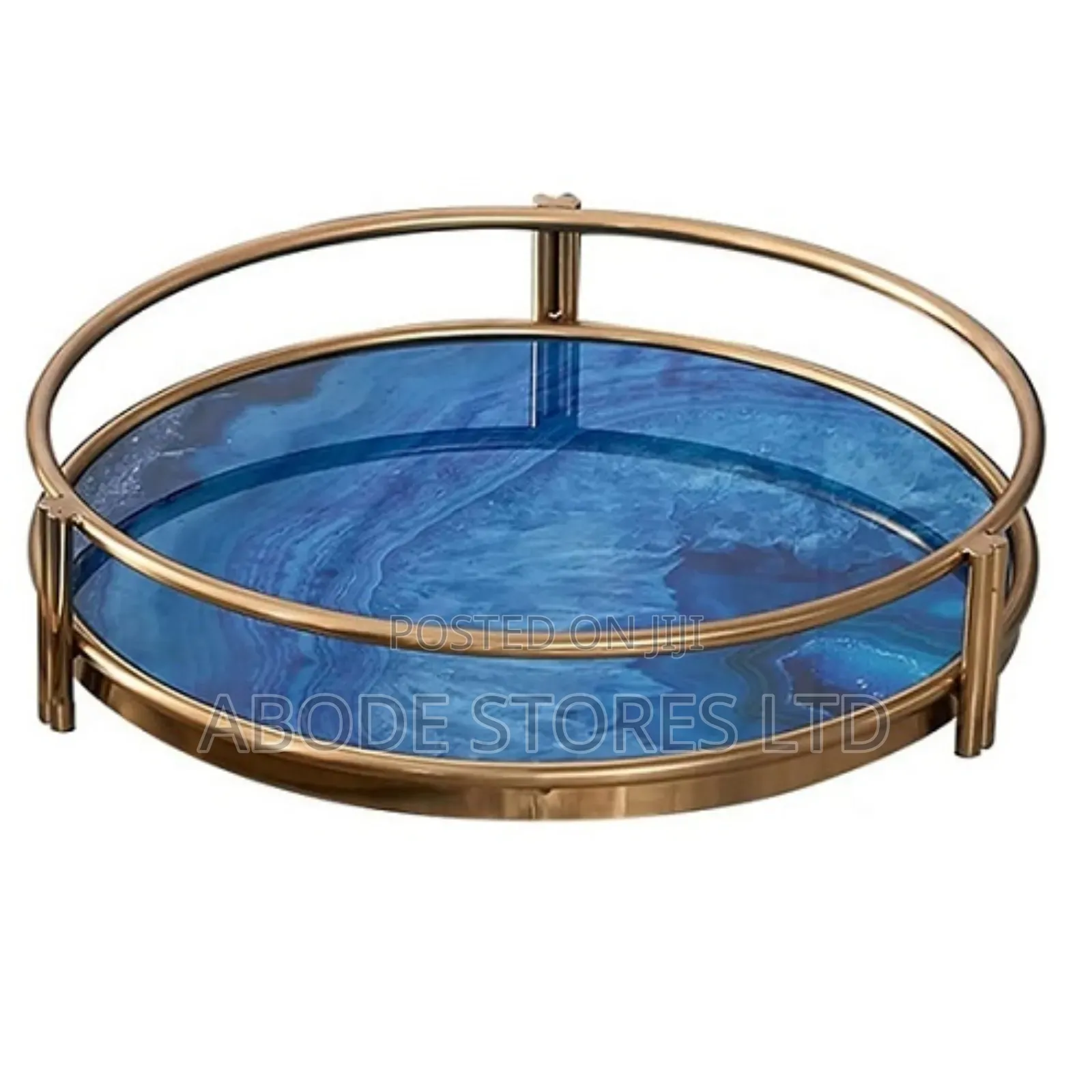 Blue Glass Agate Pattern Round Decorative Vanity Tray