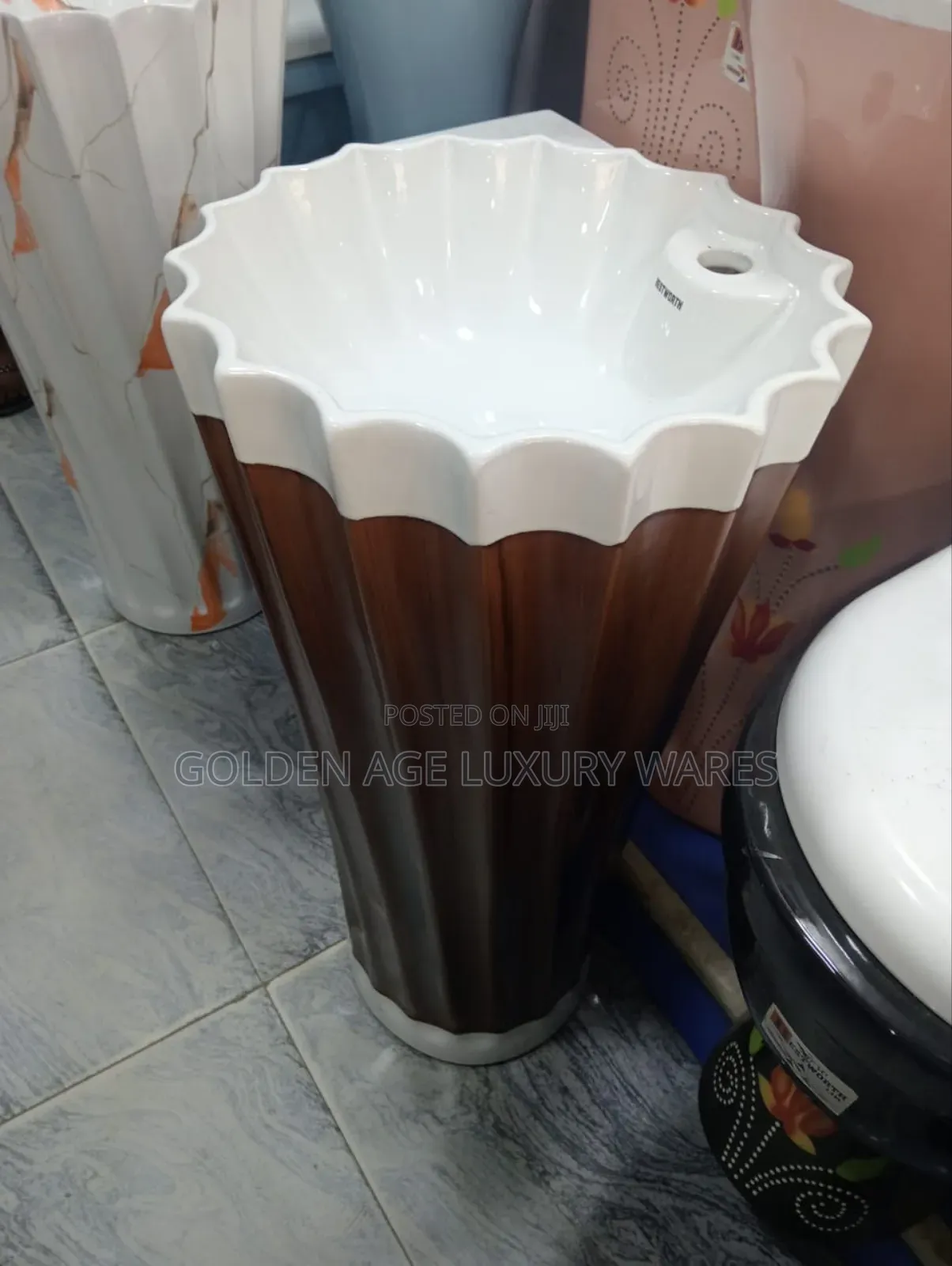 White and Brown Standing Basin