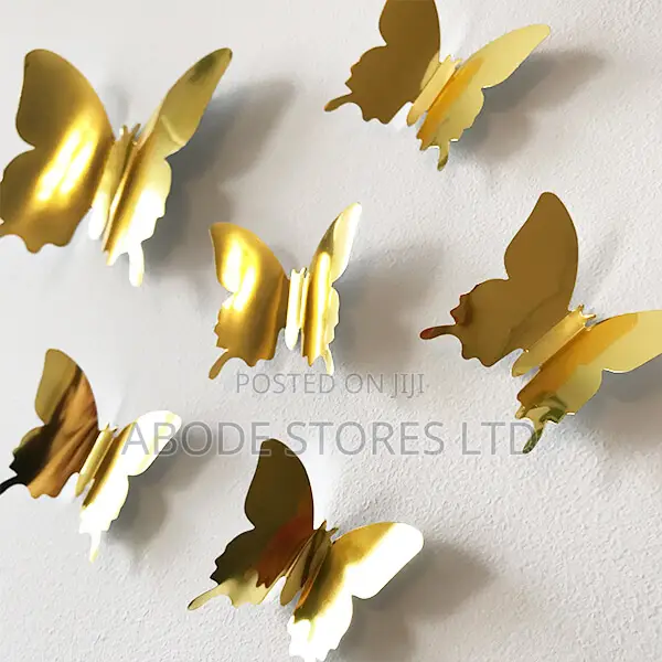 12pcs Acrylic 3d Butterfly Mirror Wall Stickers Gold