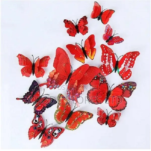 12 PCS Double Layer Butterfly Stickers - Red