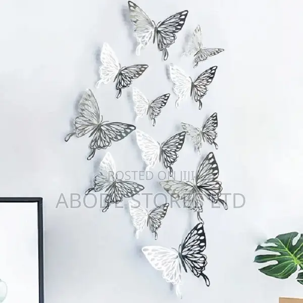 Mettalic Hollow Butterfly Stickers - Silver - 12 PCS
