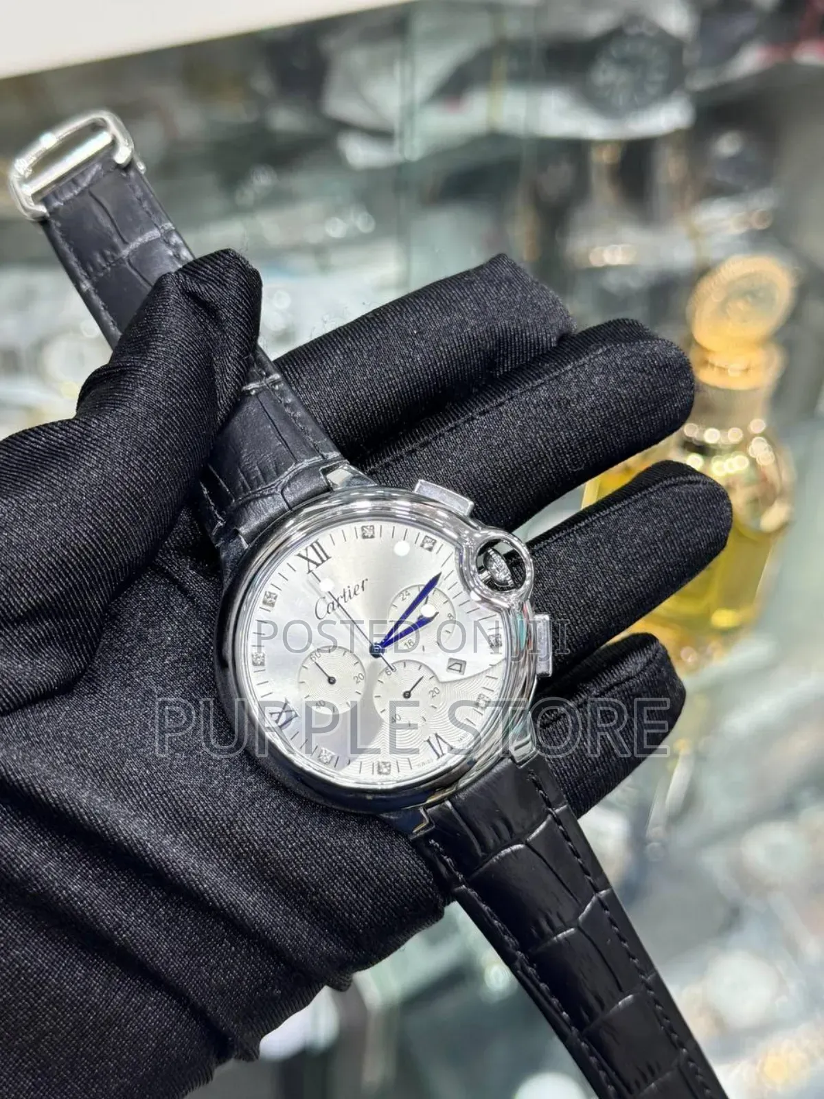 Cartier Functional Chronograph. Watches-Black-Leather 