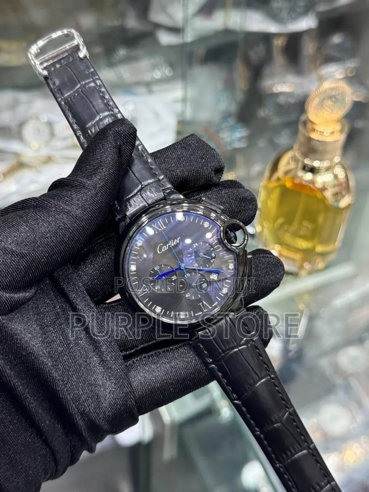 Cartier Functional Chronograph. Watches-Black-Leather 