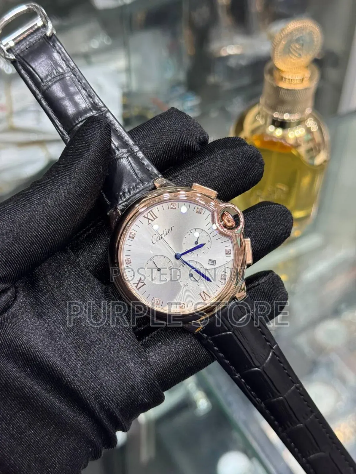 Cartier Functional Chronograph. Watches-Black-Leather 
