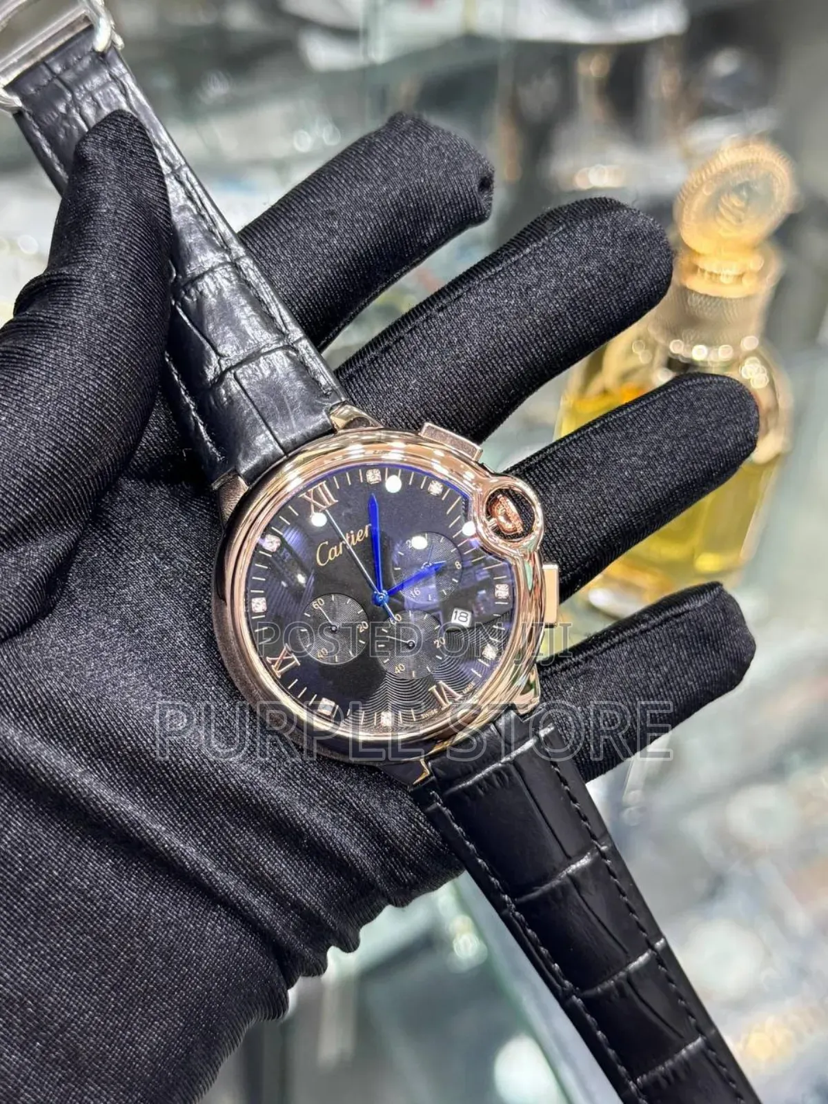 Cartier Functional Chronograph. Watches-Black-Leather 