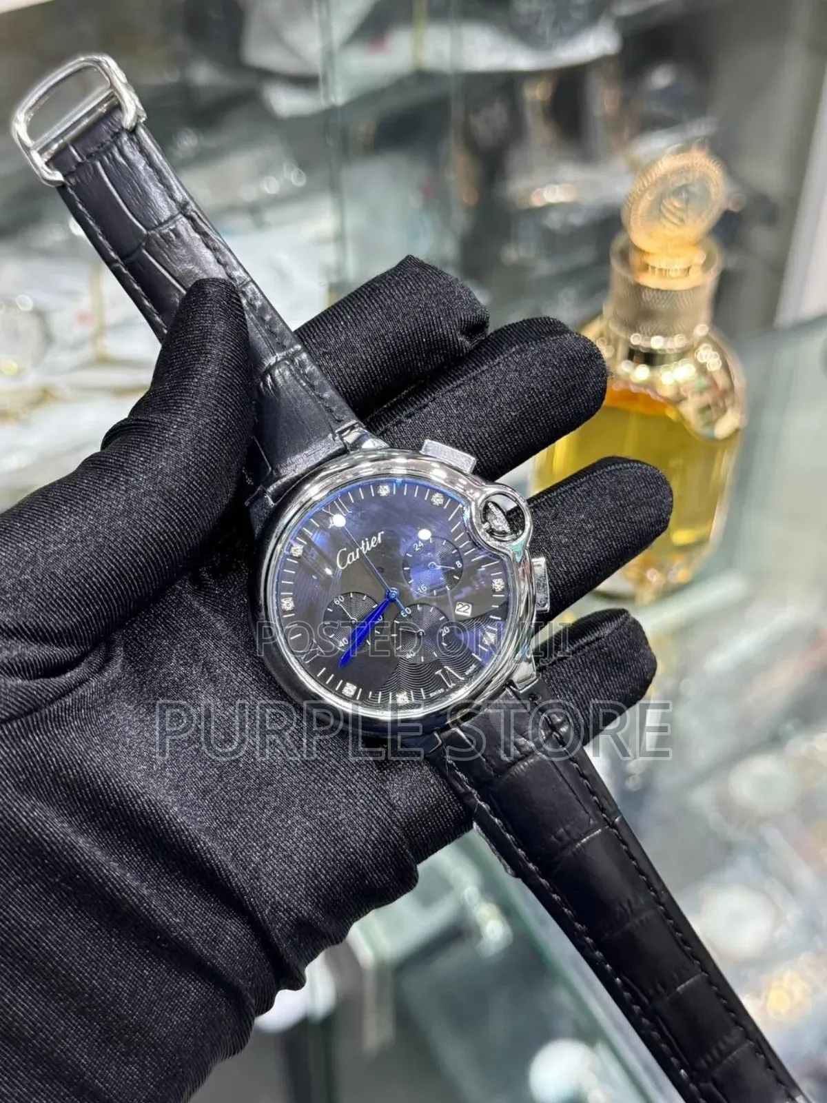 Cartier Functional Chronograph. Watches-Black-Leather 