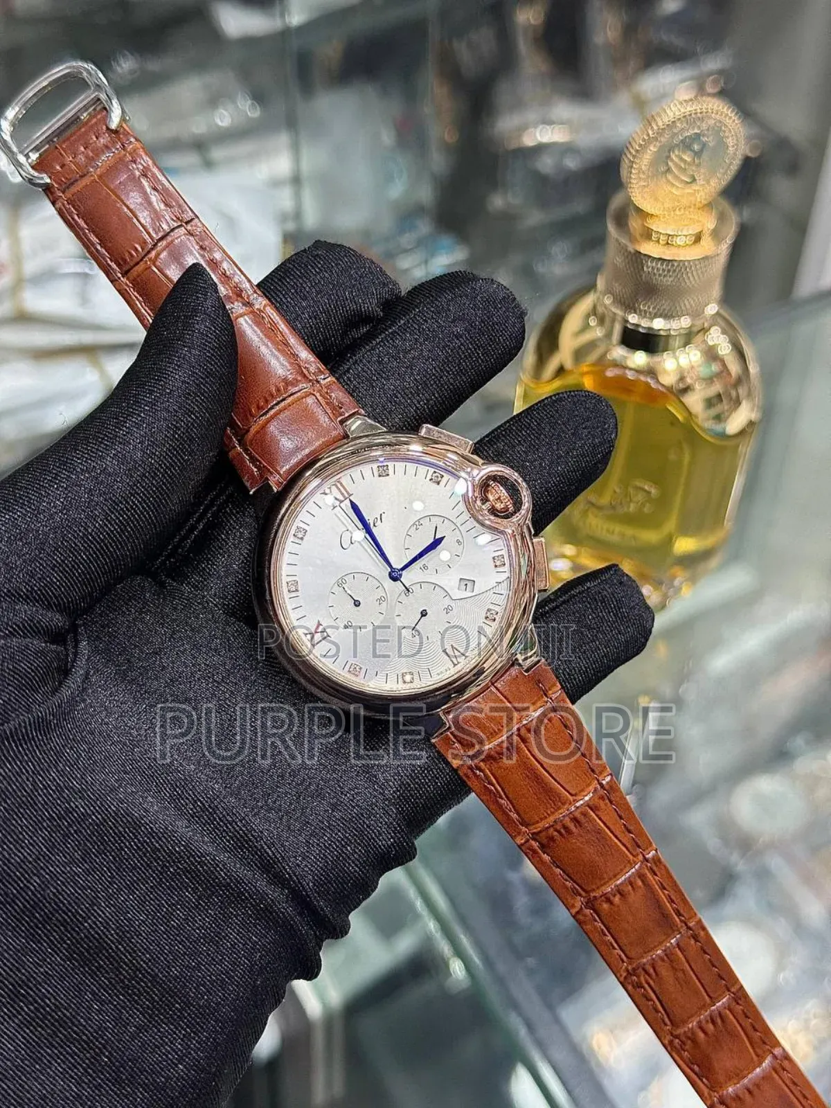 Cartier Working Chronograph Watches-Brown-Leather 