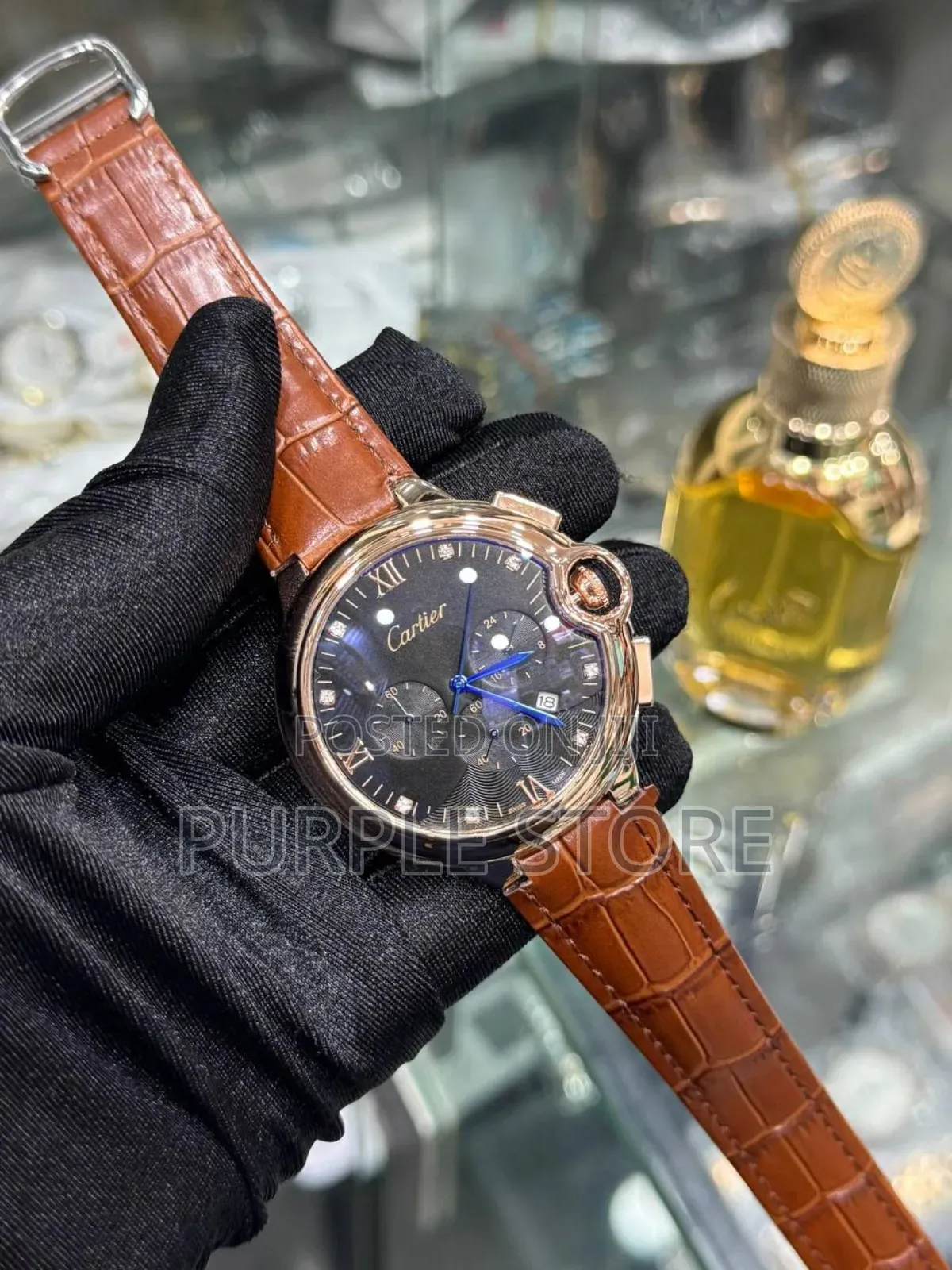 Cartier Working Chronograph Watches-Brown-Leather 