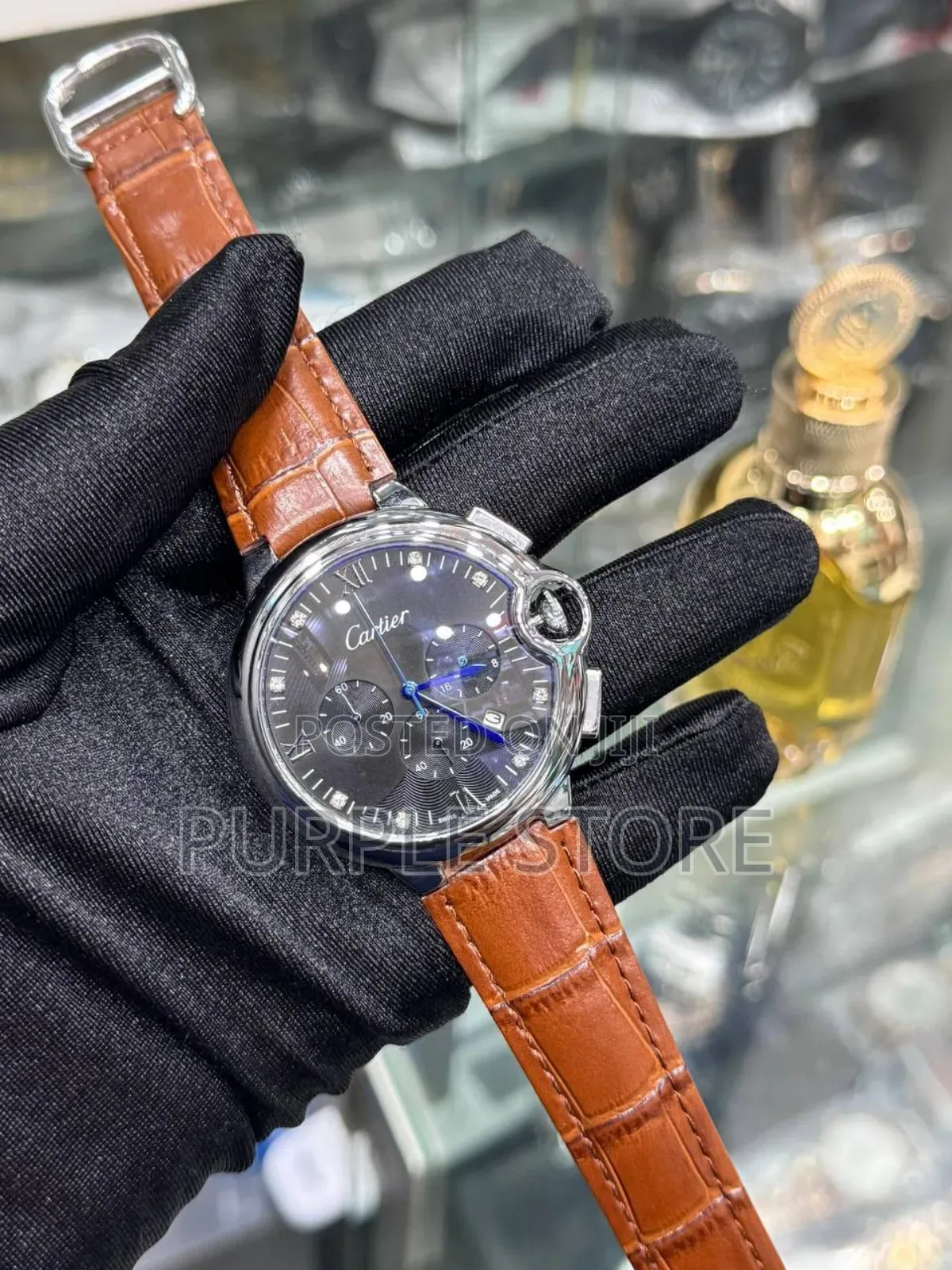 Cartier Working Chronograph Watches-Brown-Leather 