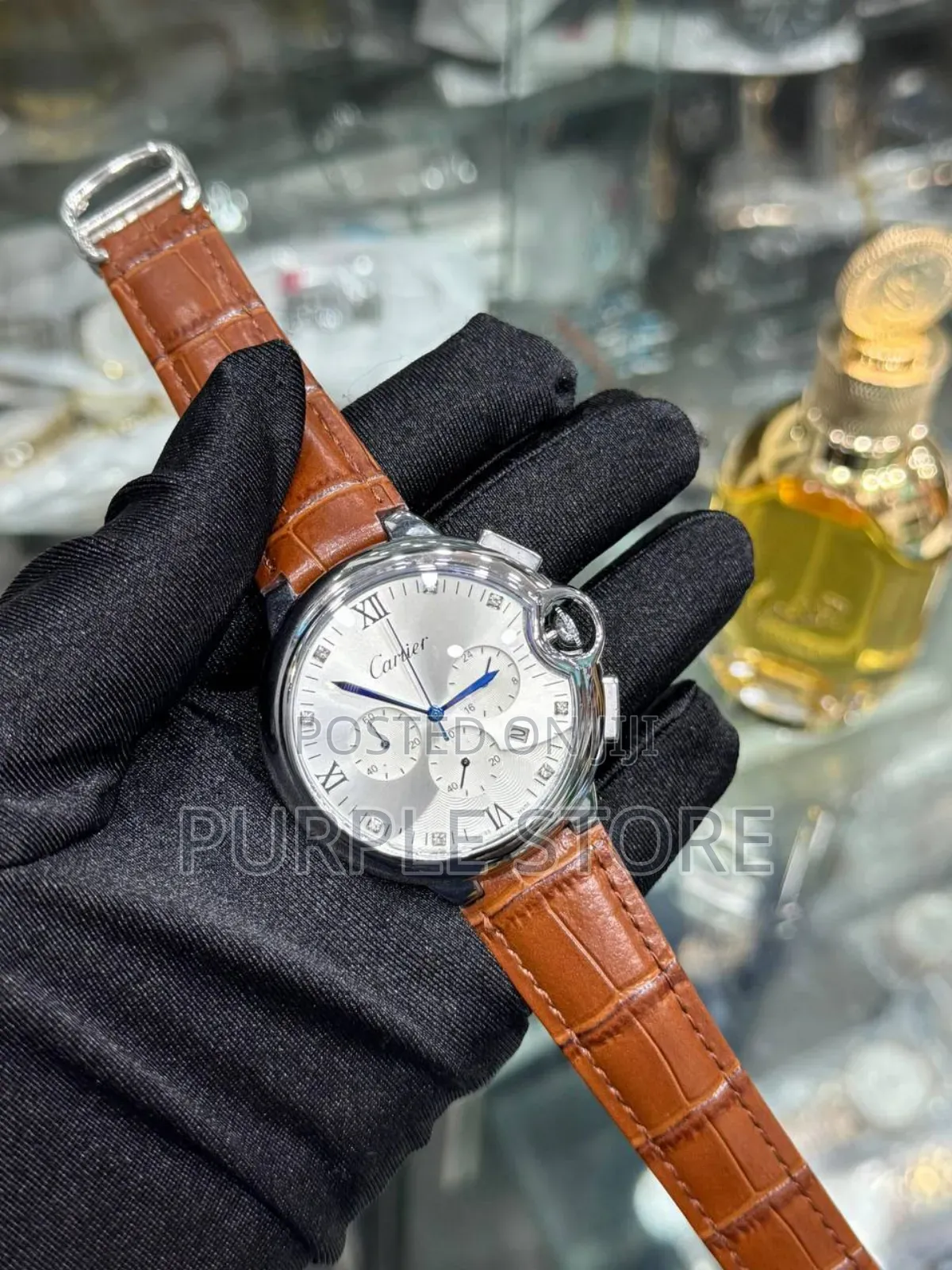 Cartier Working Chronograph Watches-Brown-Leather 