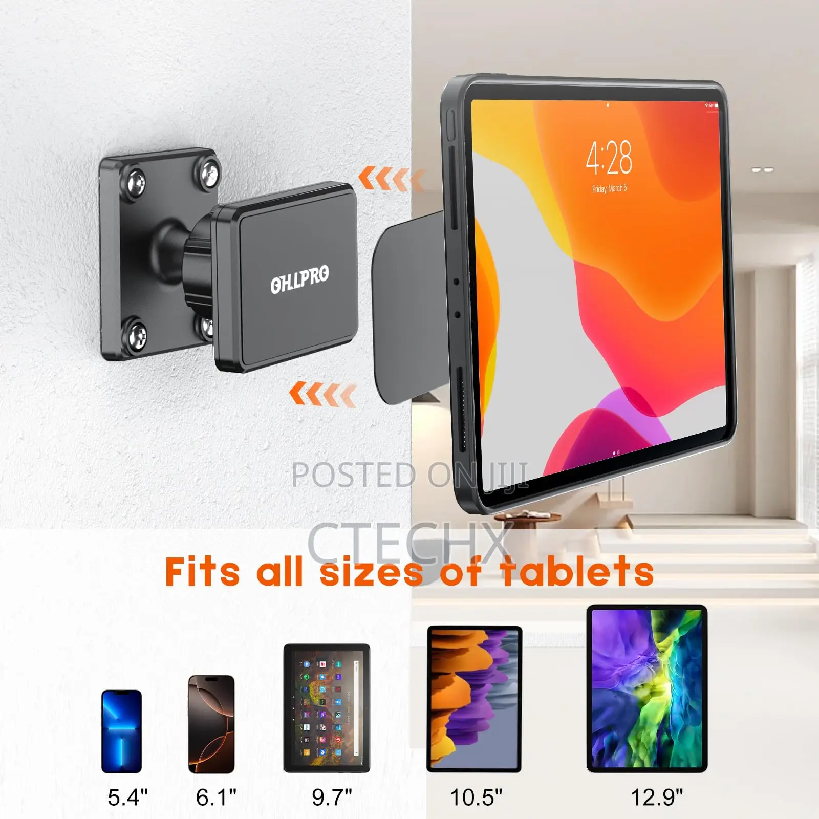 Magnetic Tablet Car Mount Holder, 360°Rotatable Drill Base Wall Mount