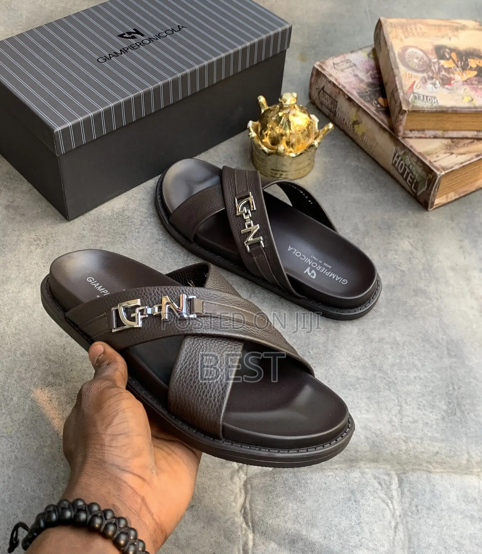 High Quality Italian Men's Luxury Slippers Pure Leather