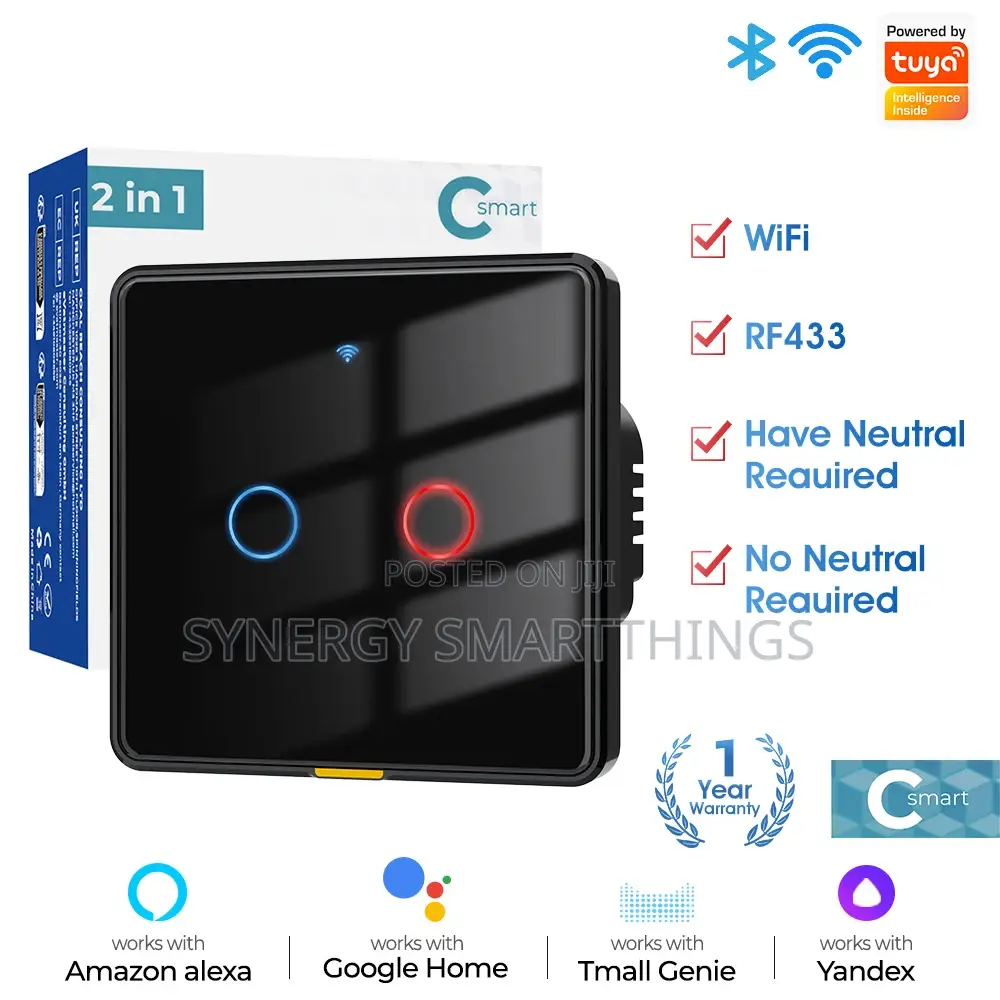 Tuya Wi-Fi C-Smart 2 Gang Smart Switch (Black/White)