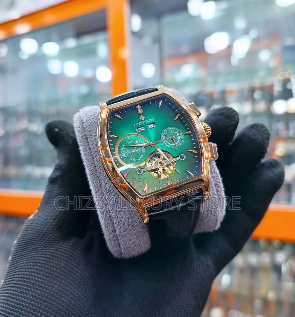 Patek Philippe Quality Luxury Chronograph Genuine Leather Wristwatch