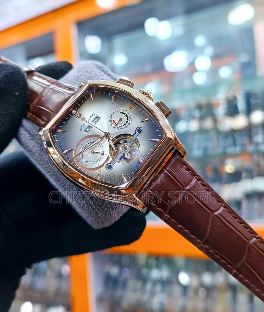 Patek Philippe Quality Luxury Chronograph Genuine Leather Wristwatch