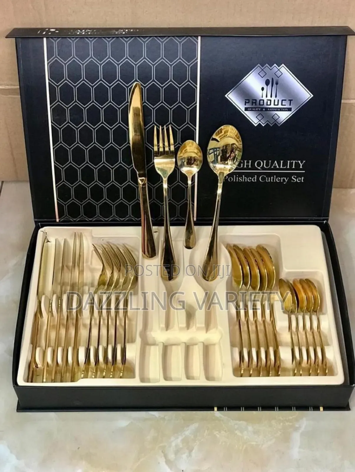 24pcs Gold Cutlery Stainless Steel Set With Gift Box