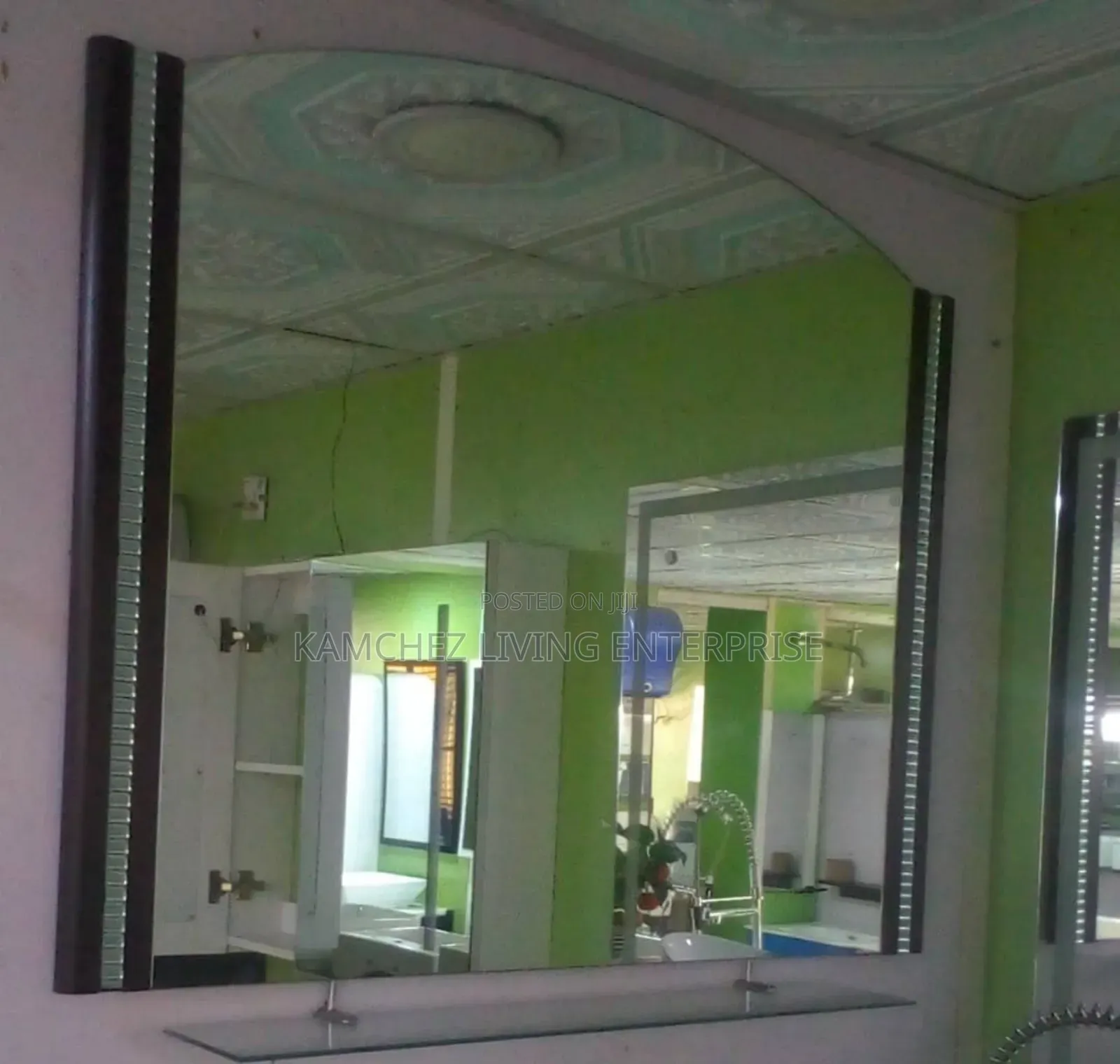 Arched Wall Dressing Mirror With Shelf Wood-Finish Frame
