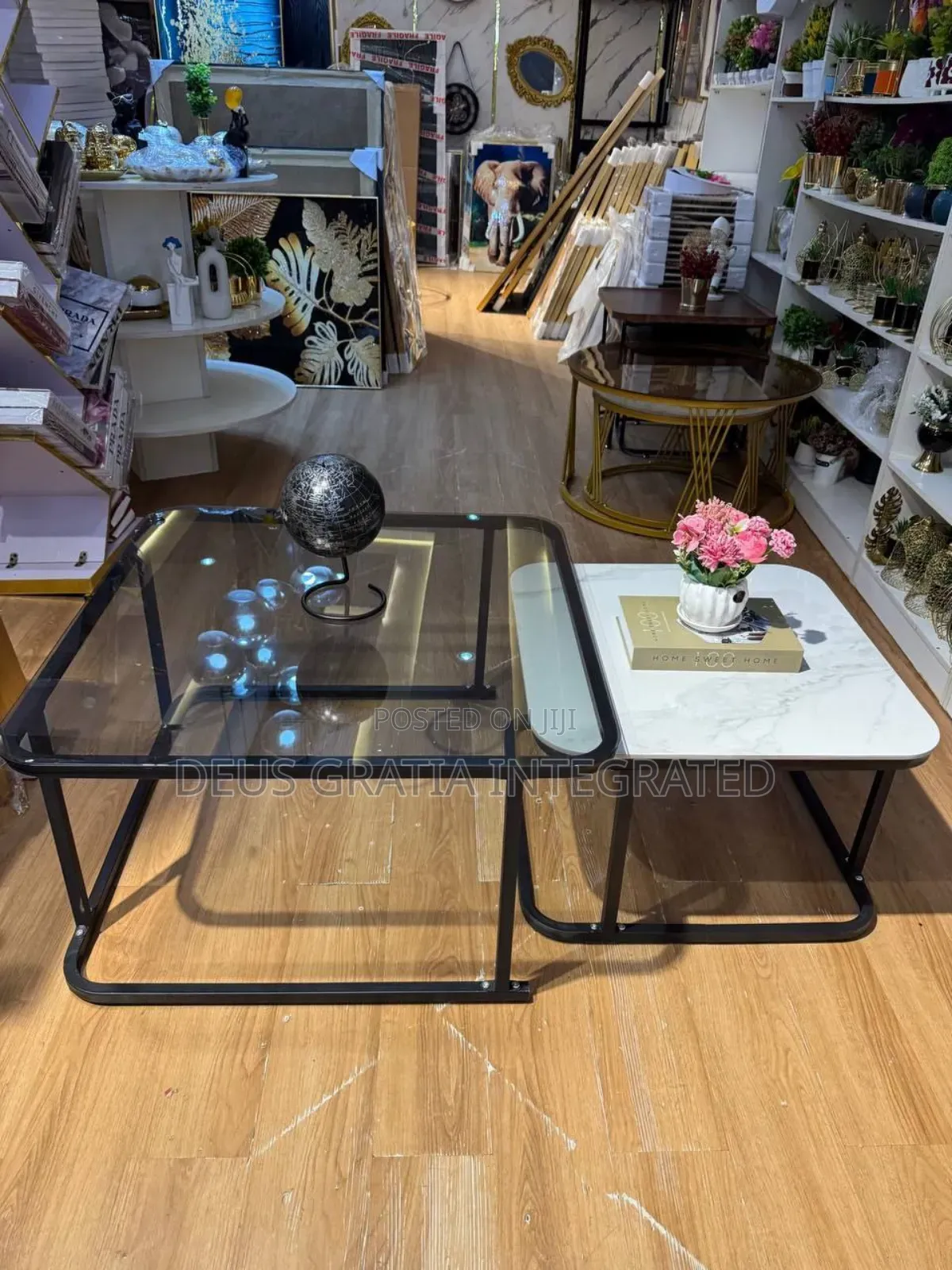 Centre Table With Glass And Marble Top. 80cm/ 60cm