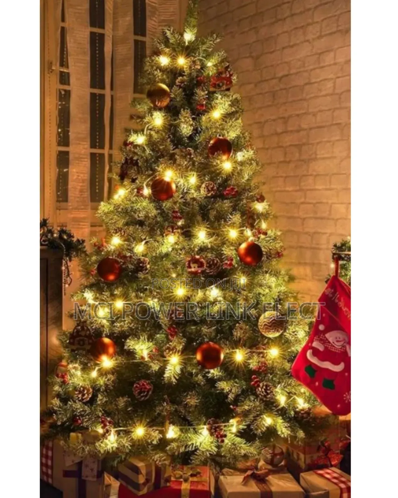 6ft, 7ft , 8ft, 10ft Green Snowy Pinecone Christmas Tree With Light