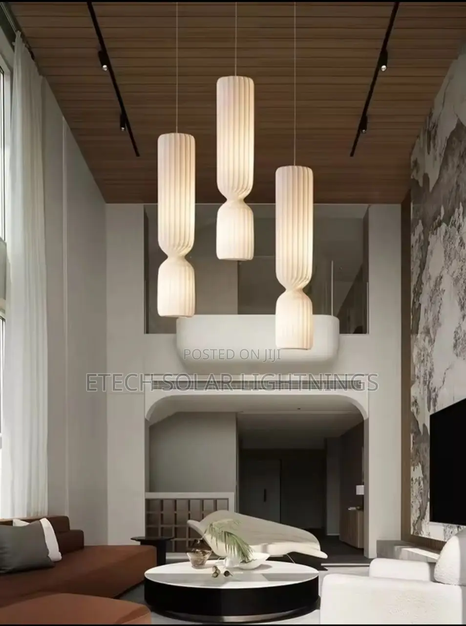 Japanese White Pleated Silk Living Room Pendant Light