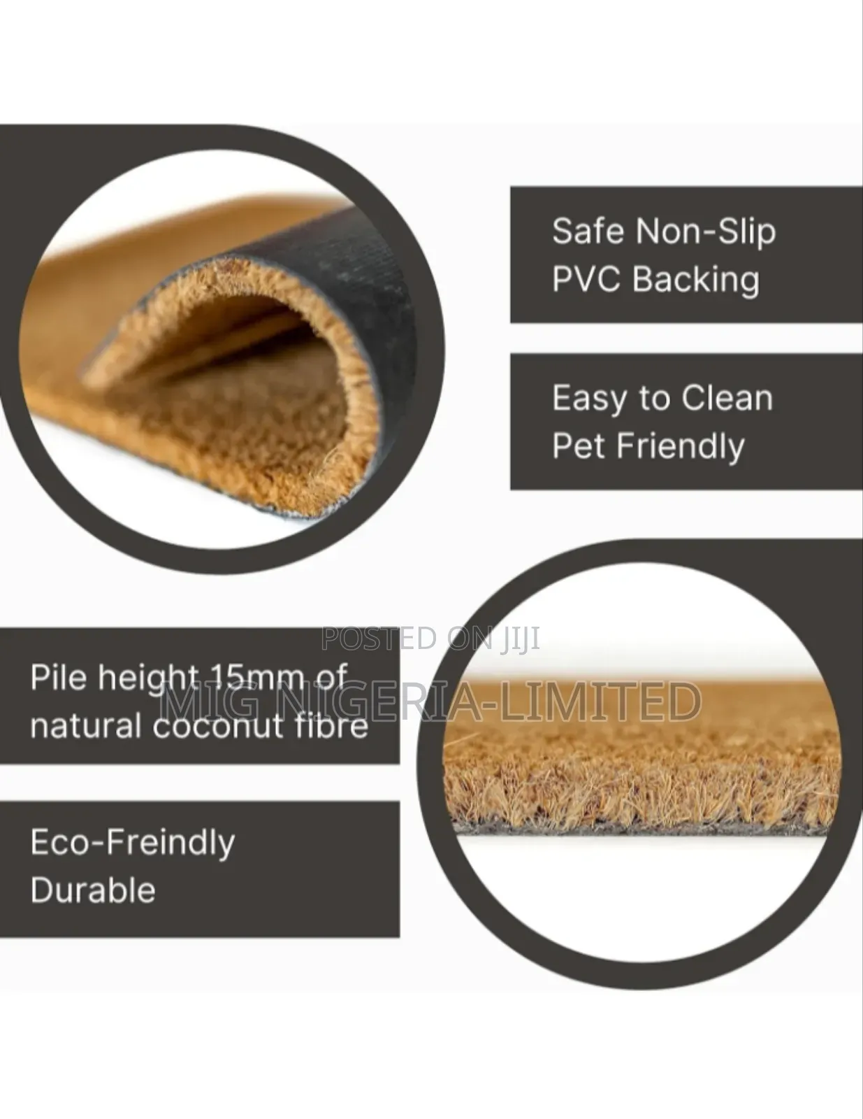 Extra Large Coir Coconut Doormat Style Heavy Duty Doormat 80cmx120cm