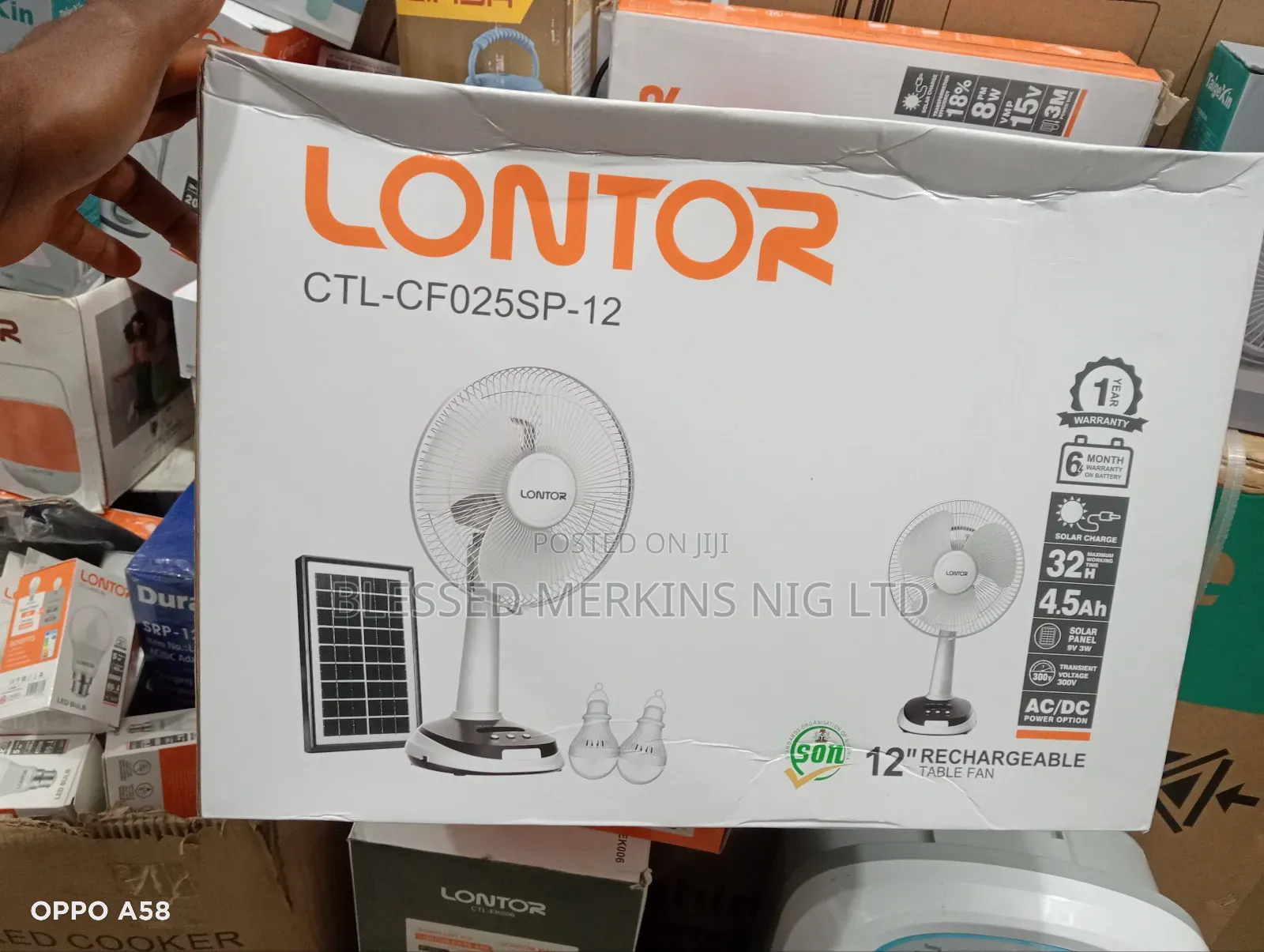 Lontor Rechargeable Table Fan 12" With Solar Panel