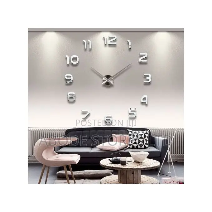 100cm Large Diy 3d Number 12 Decorative Wall Clock - Silver