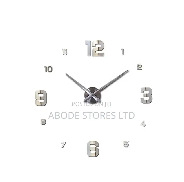 100cm Large Diy 3d Irregular Number Decorative Wall Clock - Silver
