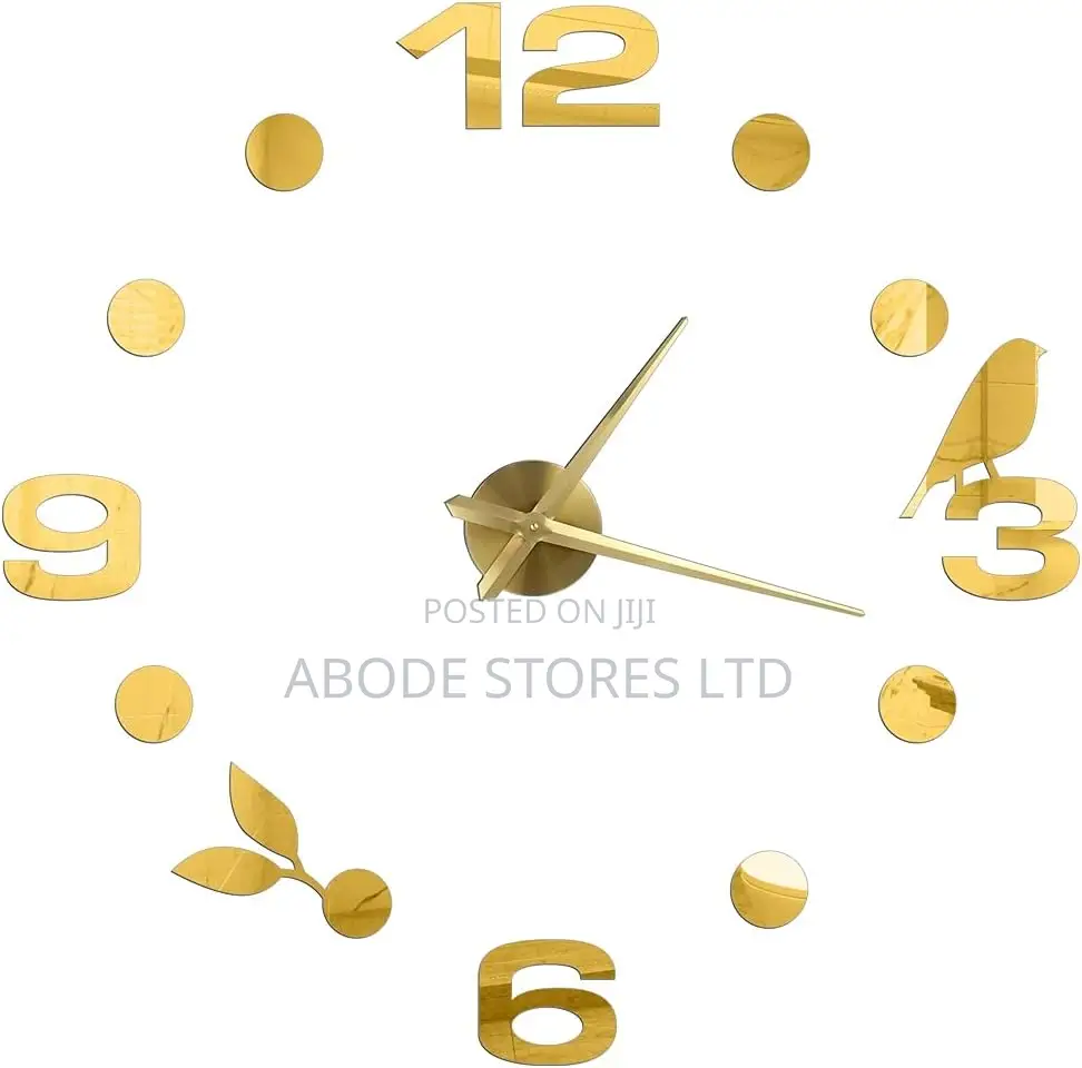 100cm Large Diy 3d Birds/Flower Decorative Wall Clock - Gold