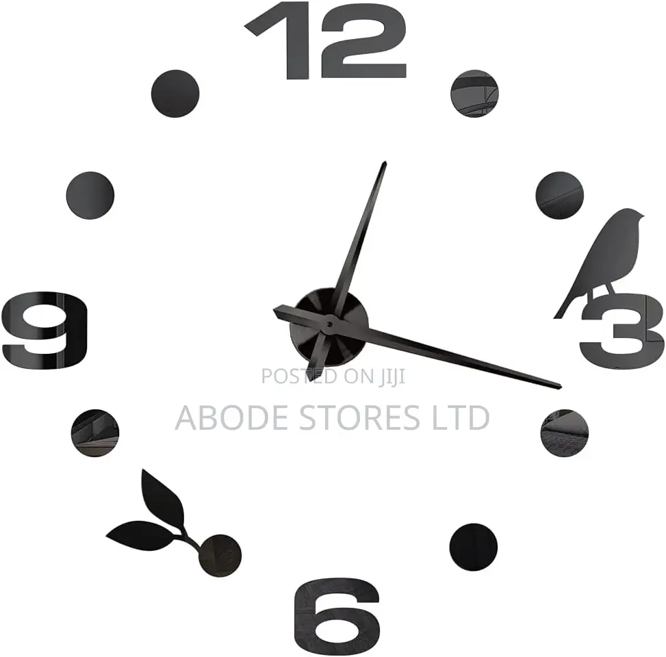 100cm Birds/Flowers Diy Decorative Wall Clock Black