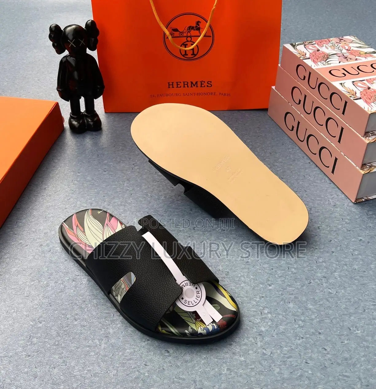 Hermes Quality Luxury Men Genuine Leather Pams