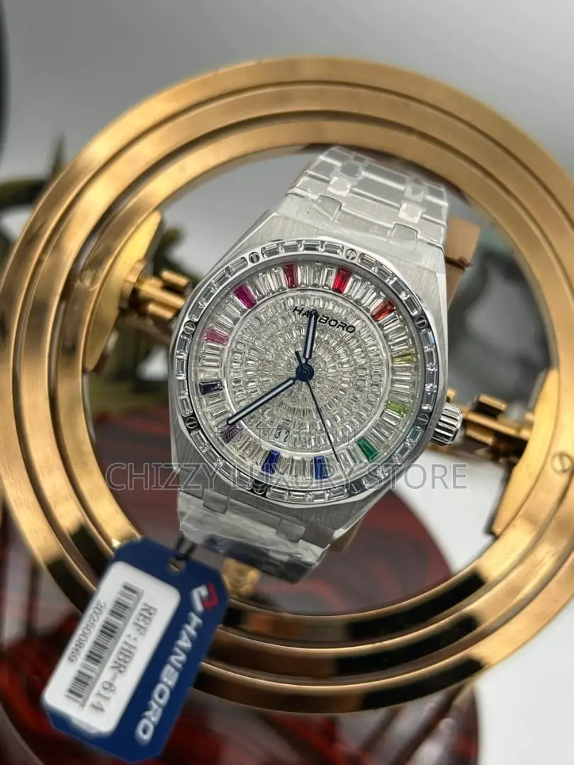 Hanboro Quality Luxury Men Iced Face Chain Strap Wristwatch