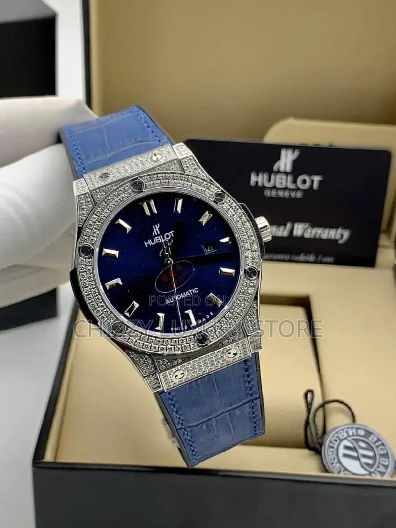 Hublot Quality Luxury Men Genuine Leather Iced Face Wristwatch