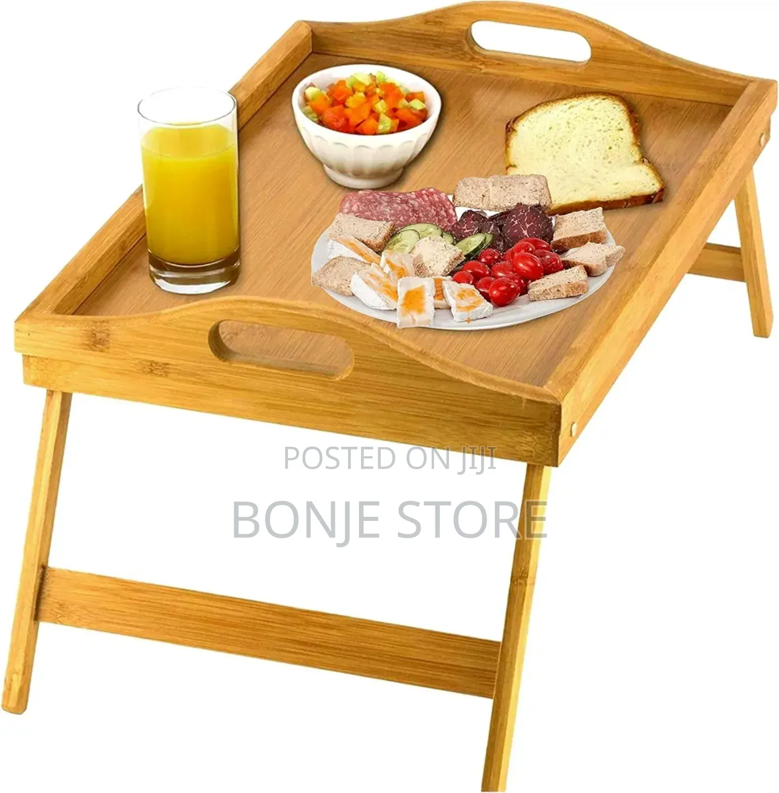 Wooden Bed Tray Table With Folding Legs, And Breakfast Tray