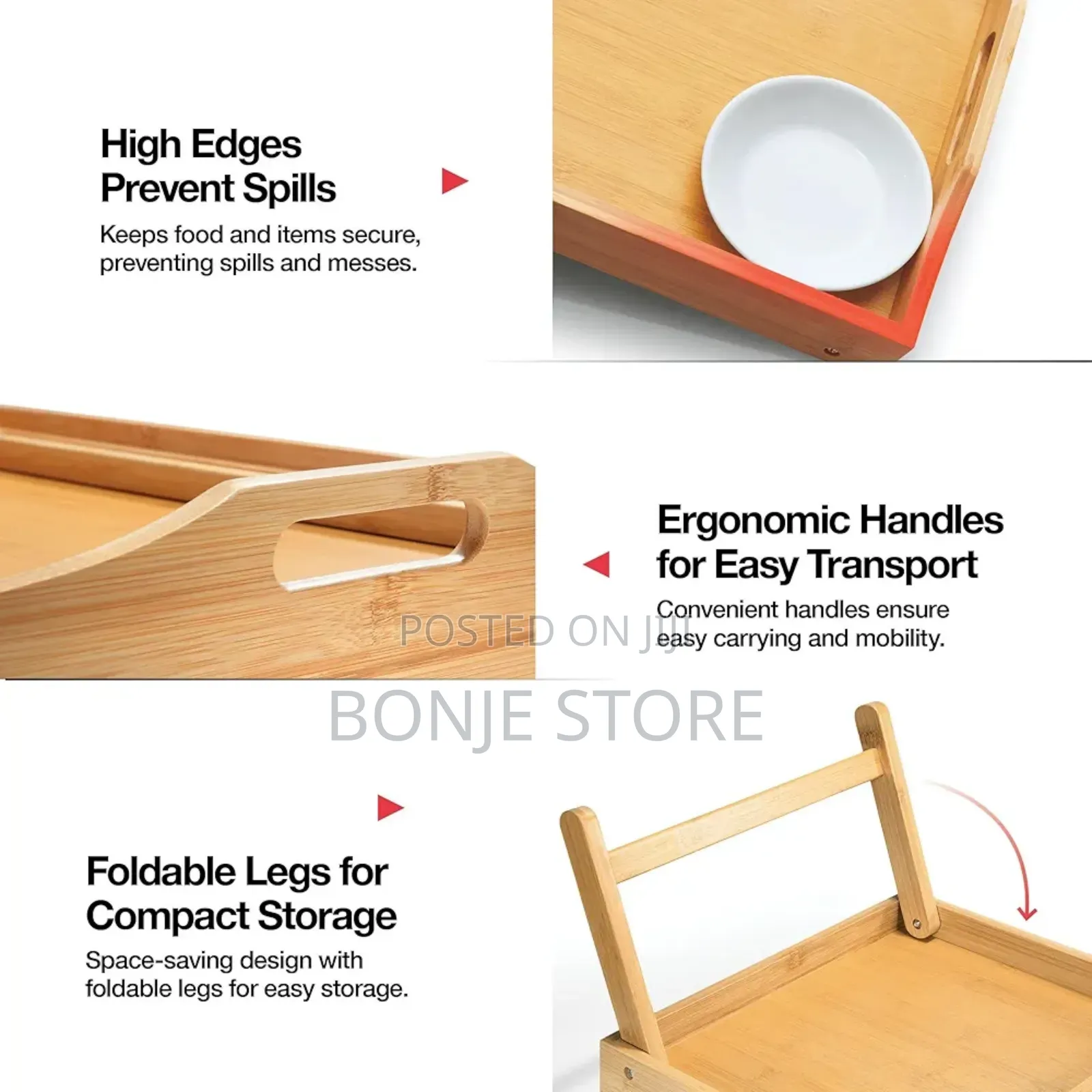 Wooden Bed Tray Table With Folding Legs, And Breakfast Tray