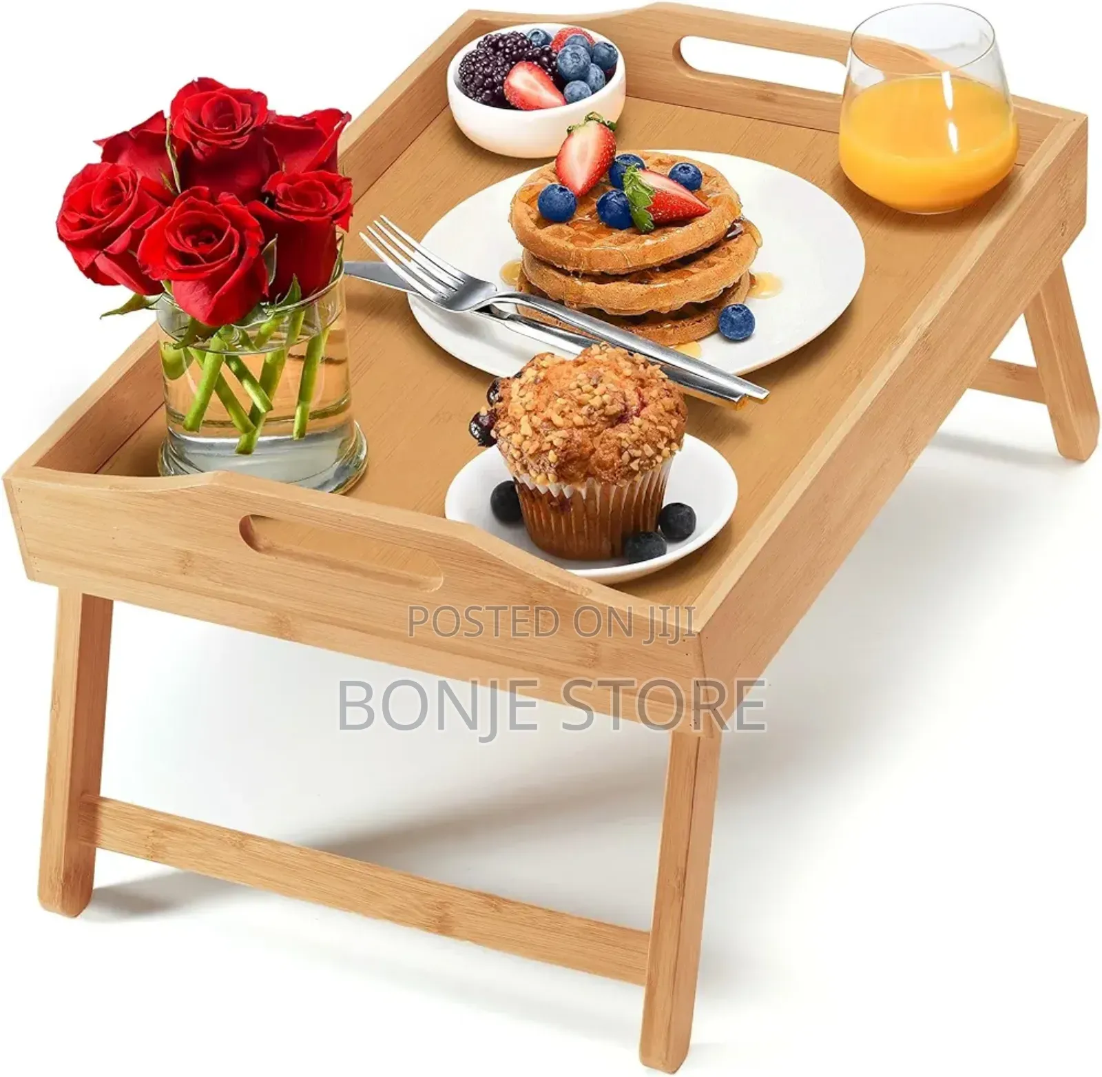 Wooden Bed Tray Table With Folding Legs, And Breakfast Tray