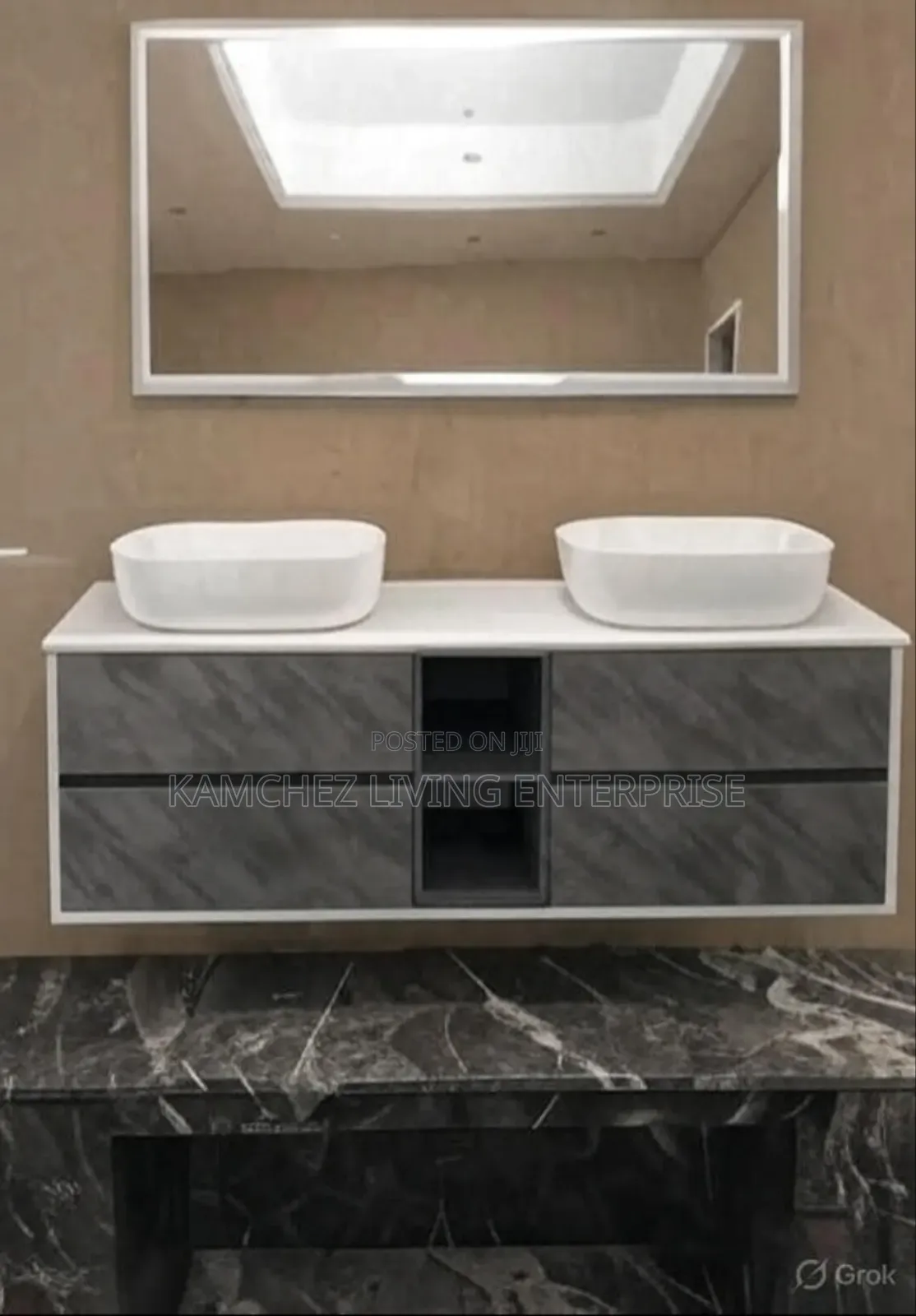 Floating Double Sink Bathroom Vanity With Led Mirror Storage