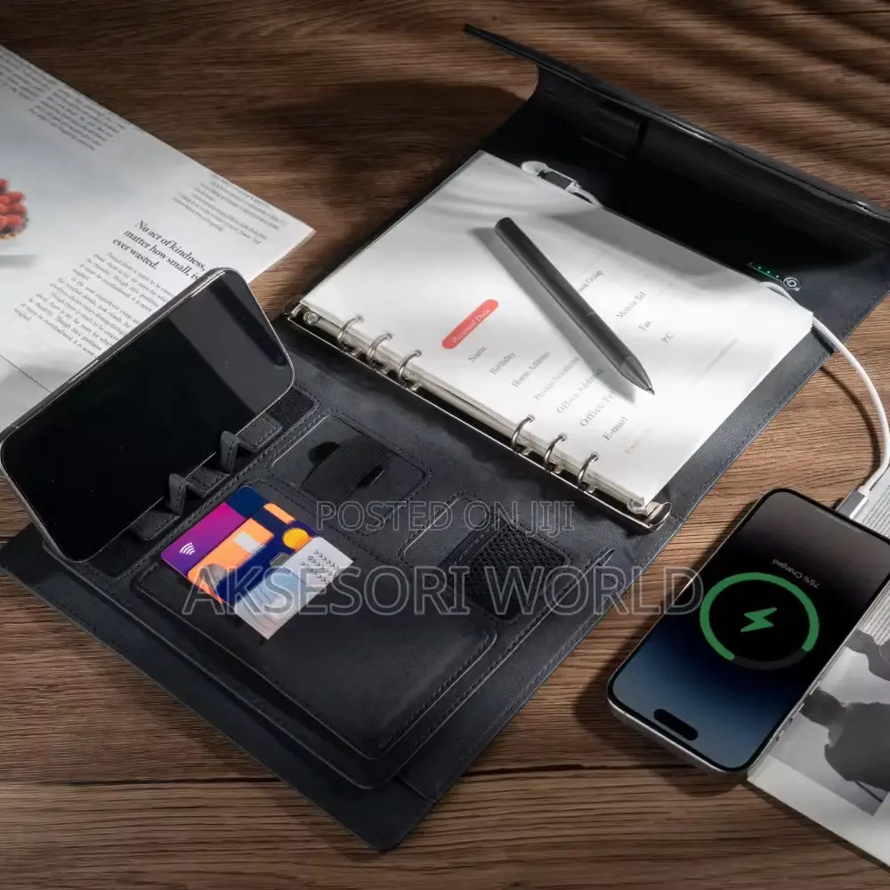 Smart Notebook With Power Bank Wireless Charging Phone Stand